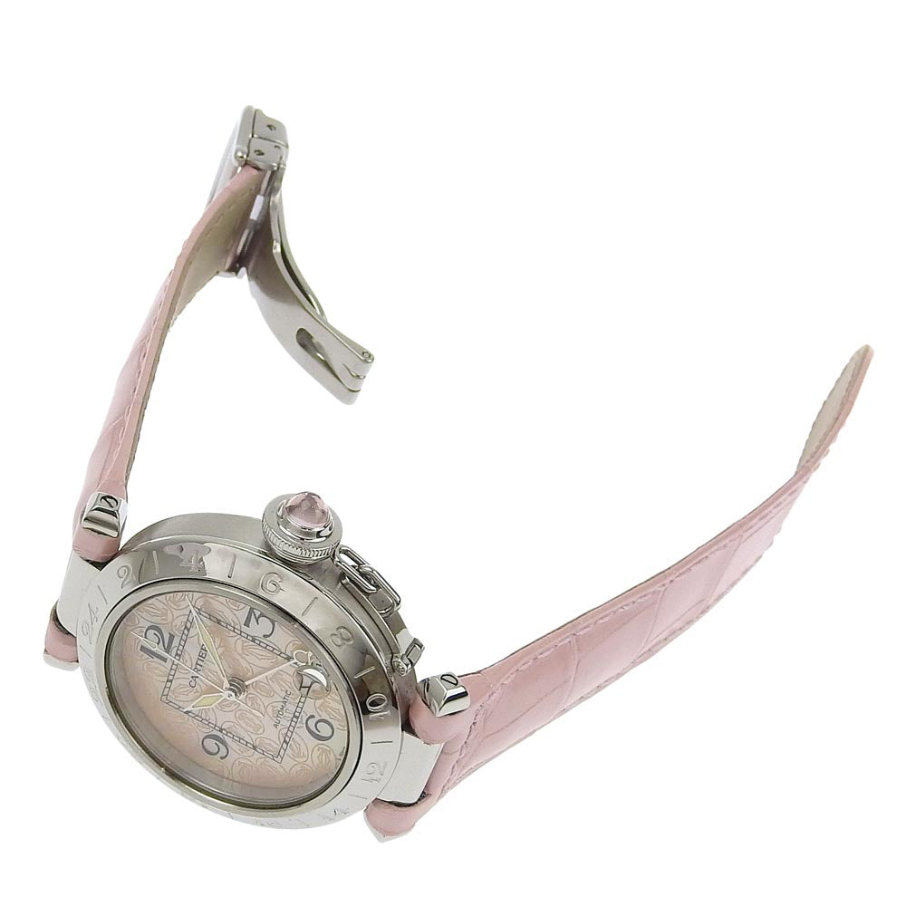 Cartier Pasha C Meridian GMT W3107099 Pink Dial SS Leather Automatic in Excellent Condition