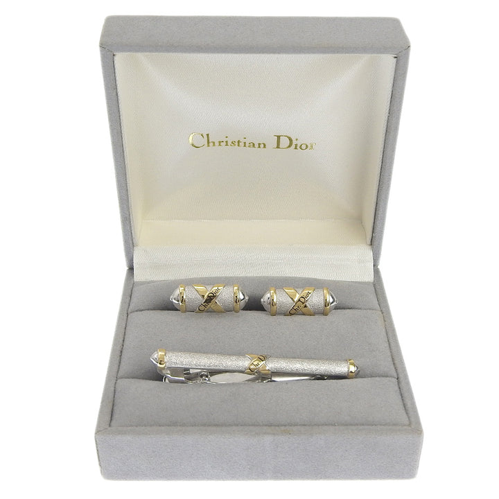 Christian Dior Logo Cufflinks & Tie Pin Set Vintage in Excellent Condition