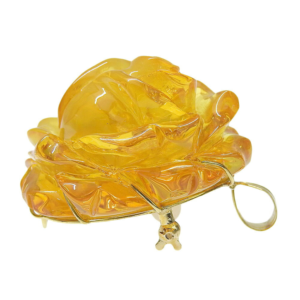 Amber Pendant Brooch K18YG No Brand