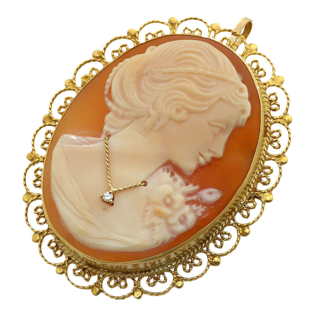 K14YG Shell Cameo Pendant Brooch