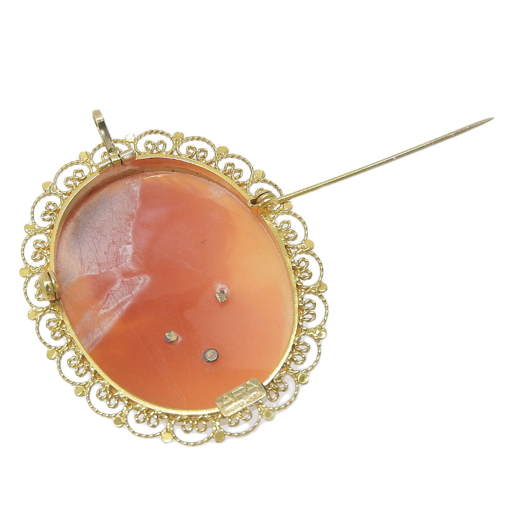 K14YG Shell Cameo Pendant Brooch