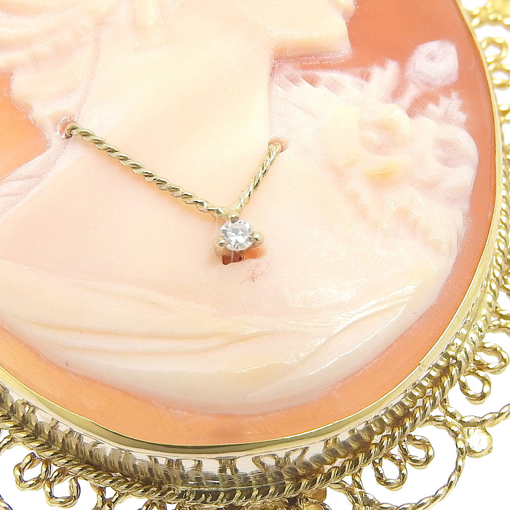 K14YG Shell Cameo Pendant Brooch