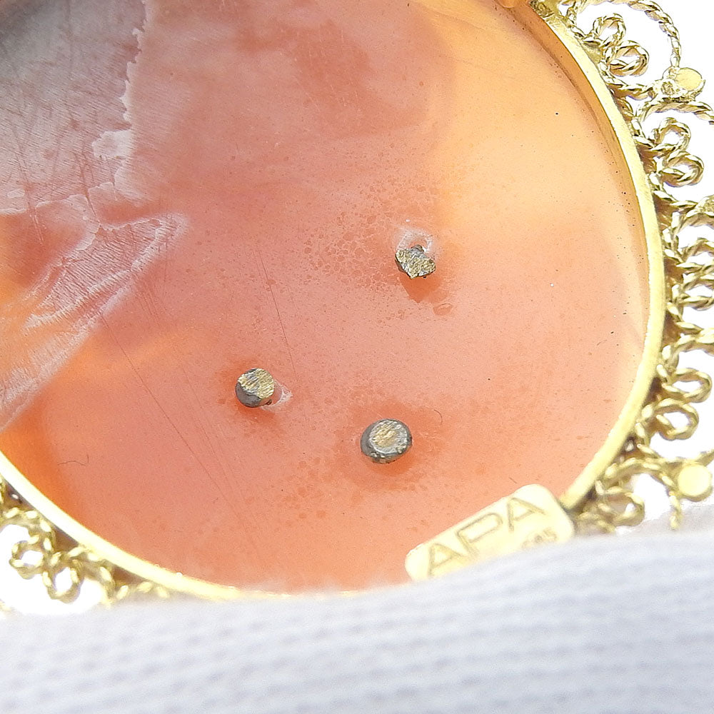 K14YG Shell Cameo Pendant Brooch