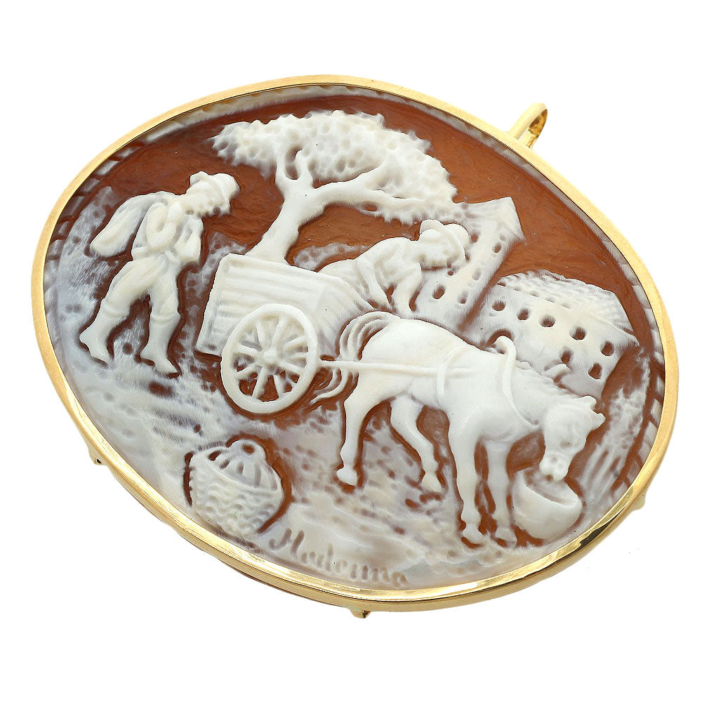 Shell Cameo Pendant Brooch K18YG