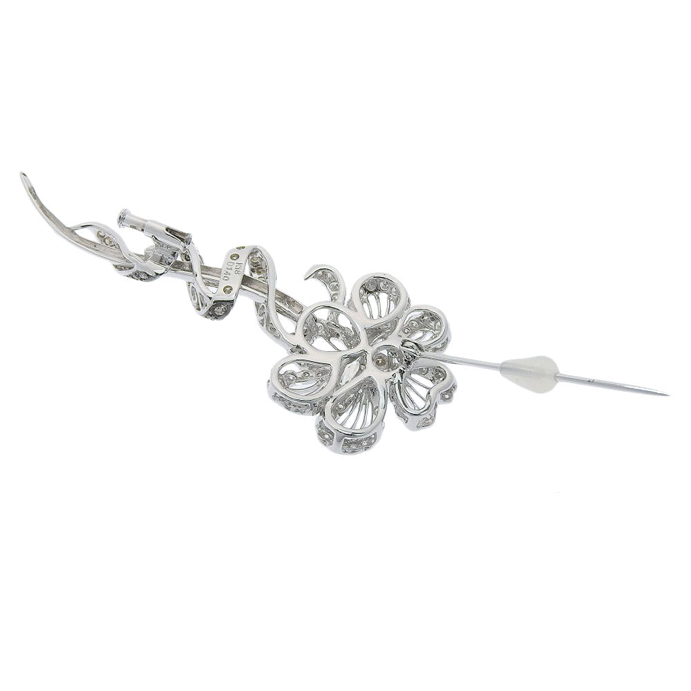 K18WG Diamond Flower Motif Brooch