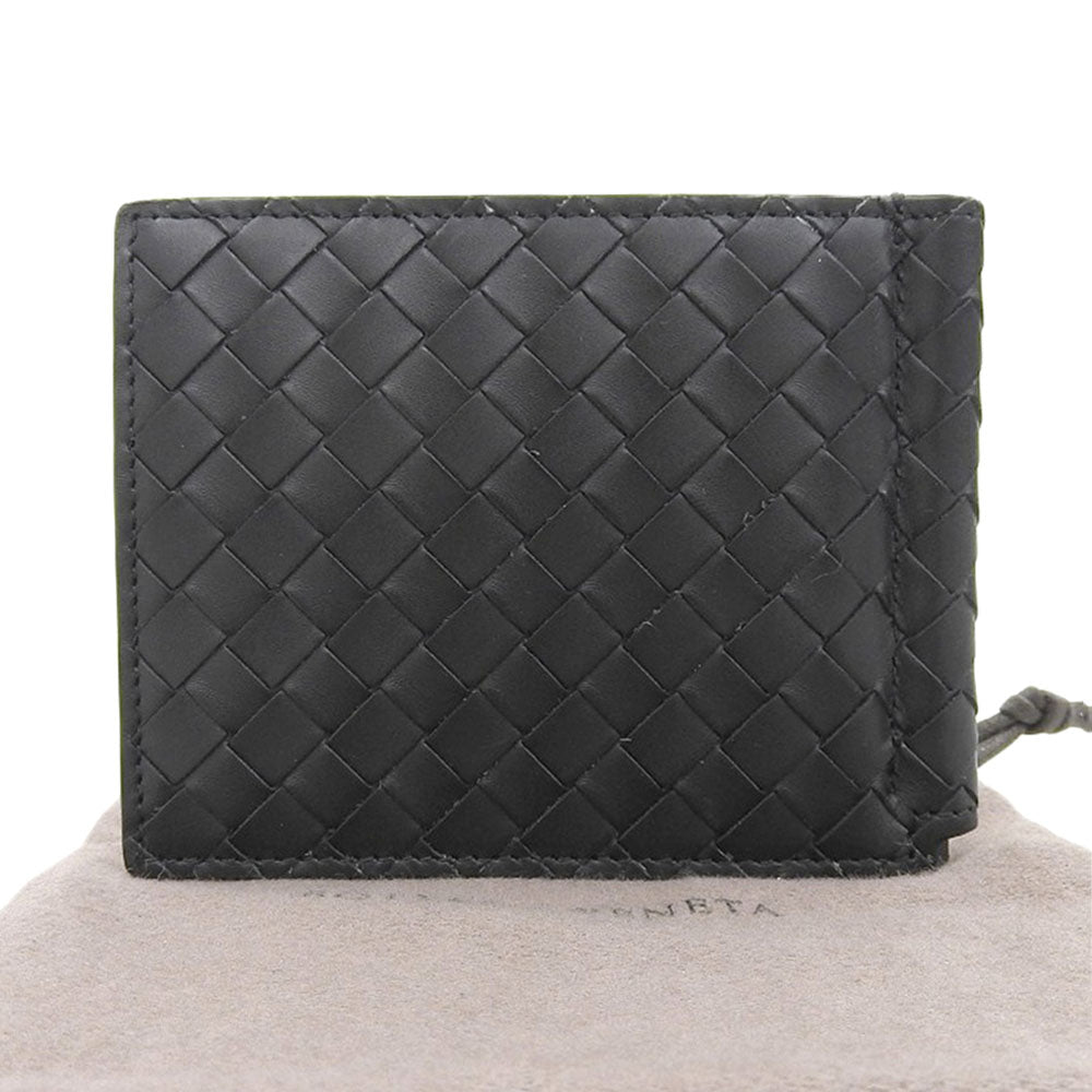 Bottega Veneta Leather Money Clip Wallet Black