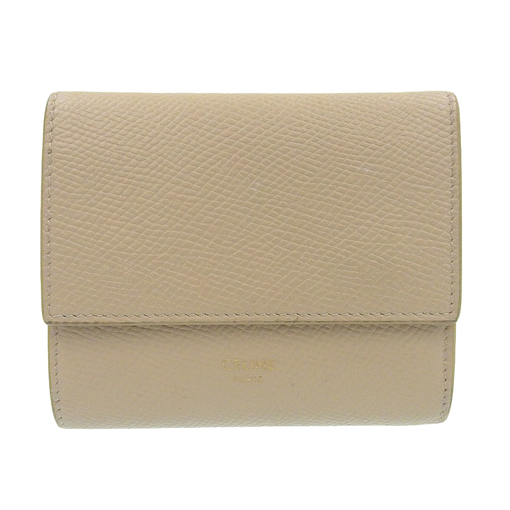 Celine Leather Trifold Wallet 10B573BEL Beige in Very Good Condition