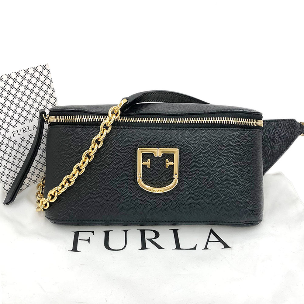 Furla Leather Body Bag Shoulder Bag Black in Great Condition