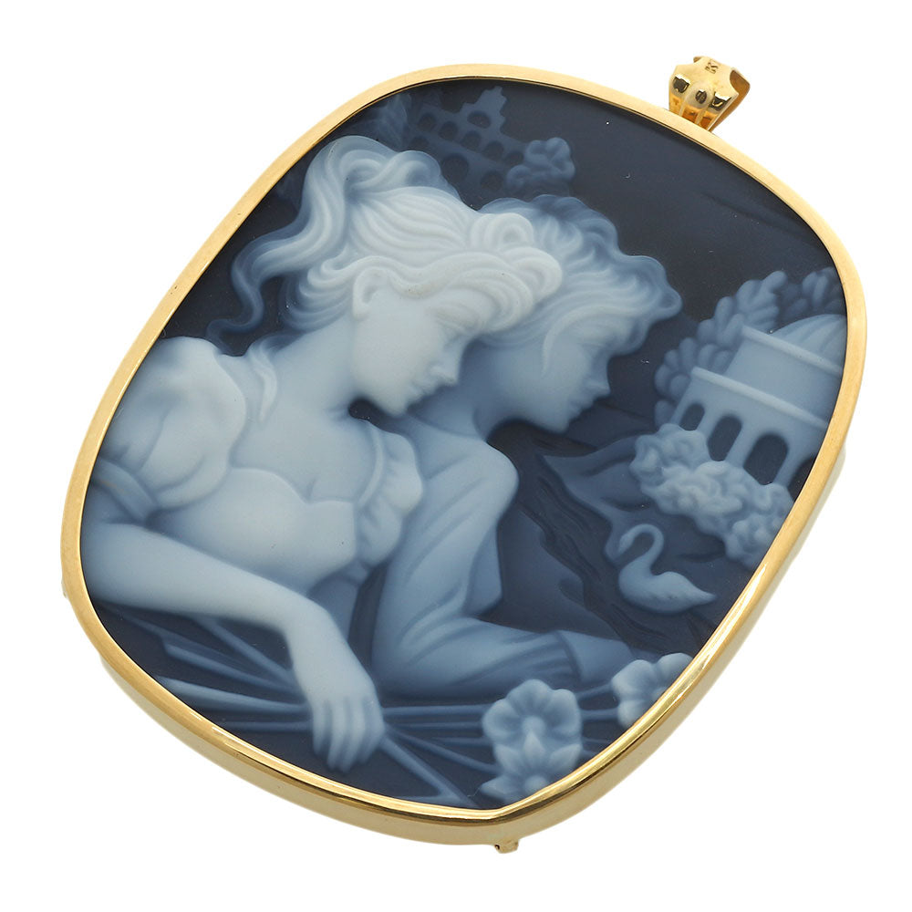 K18YG Chalcedony Stone Cameo Pendant Brooch