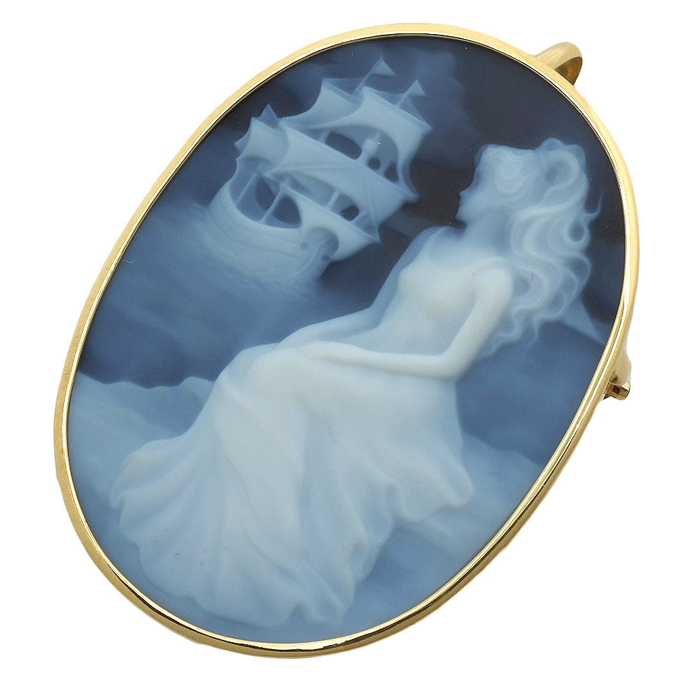 Stone Cameo Pendant Brooch K18YG Chalcedony