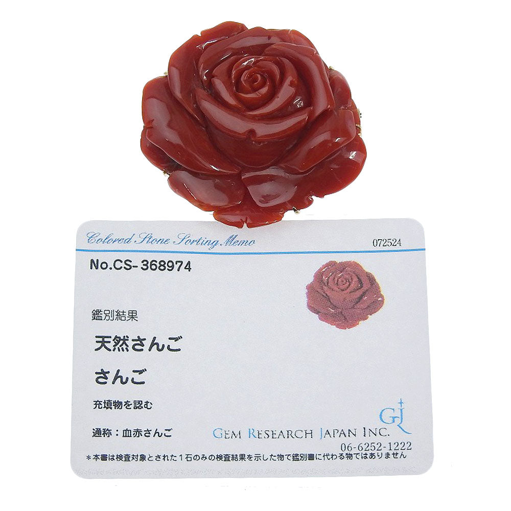 K18YG Rose Motif Pendant Brooch with Coral