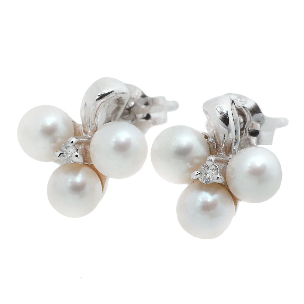 Platinum Pt850 Pearl Earrings with Diamonds