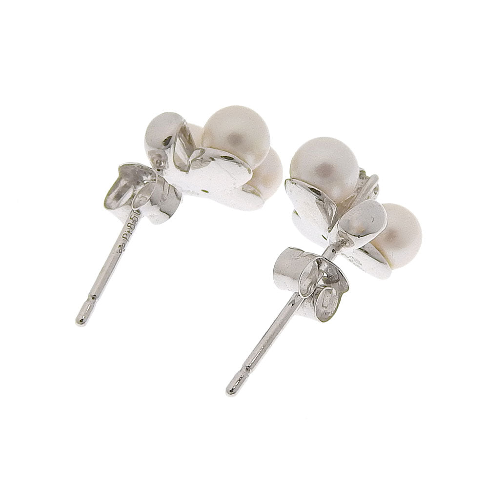 Platinum Pt850 Pearl Earrings with Diamonds