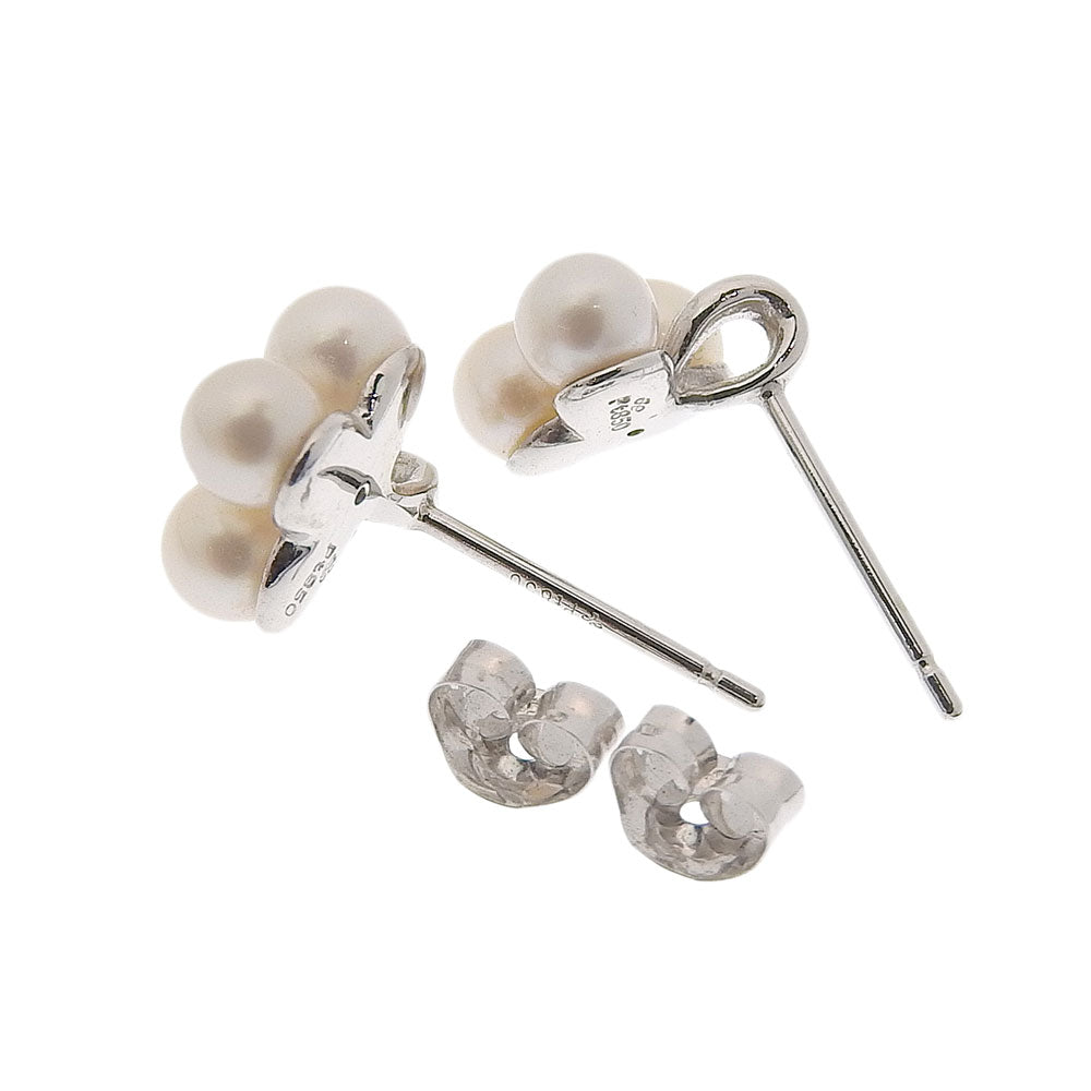 Platinum Pt850 Pearl Earrings with Diamonds