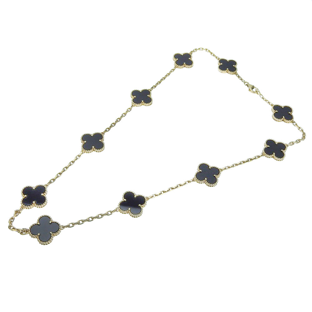 Van Cleef & Arpels Vintage Alhambra Necklace K18YG Onyx Clover in Very Good Condition