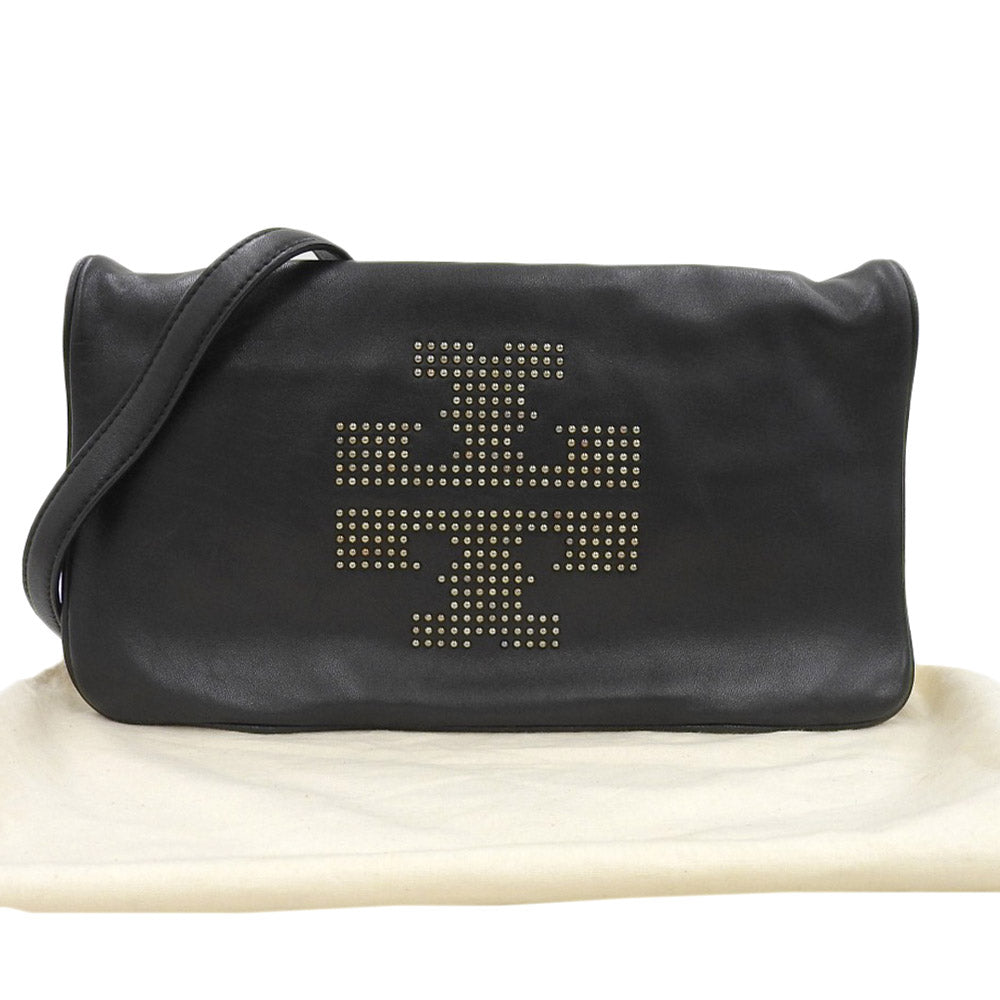 Tory Burch 2WAY Leather Shoulder Bag Clutch Black in Very Good Condition