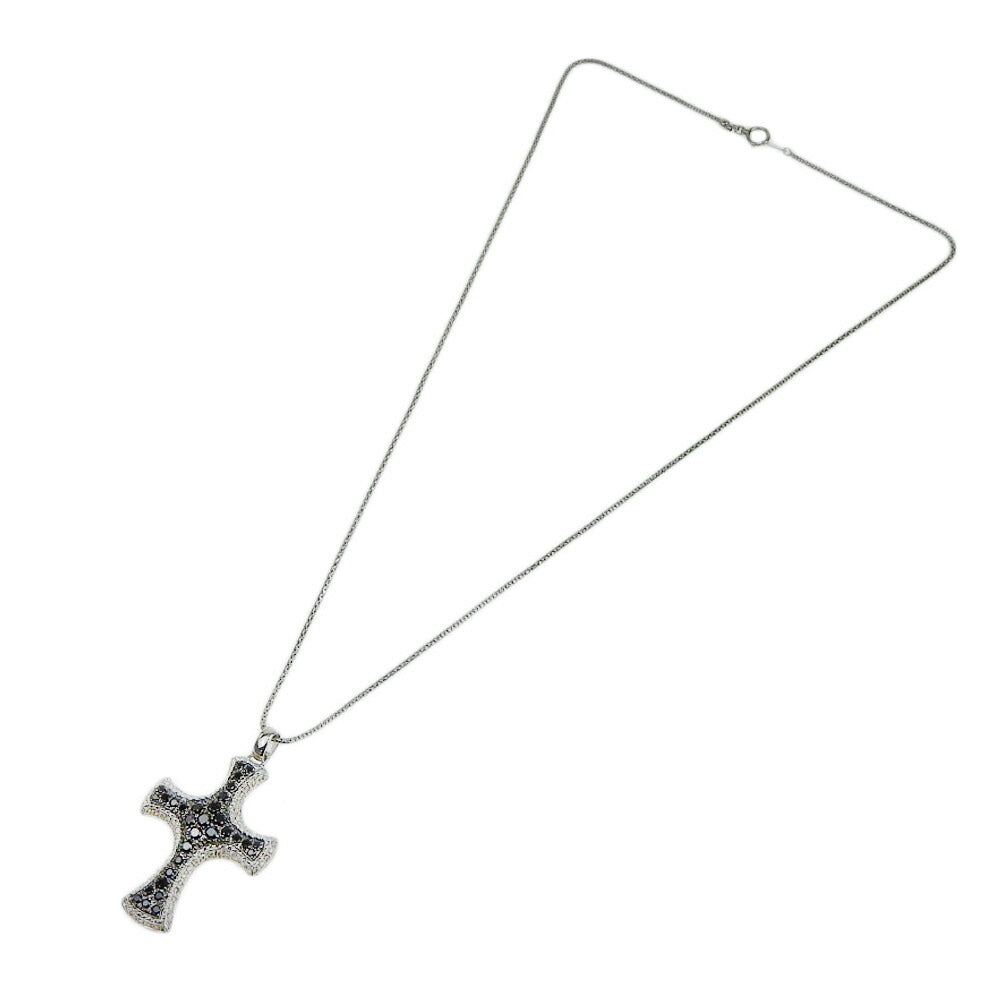 K18WG Black Diamond Cross Necklace