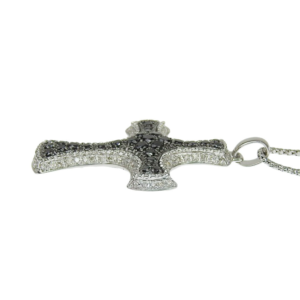 K18WG Black Diamond Cross Necklace