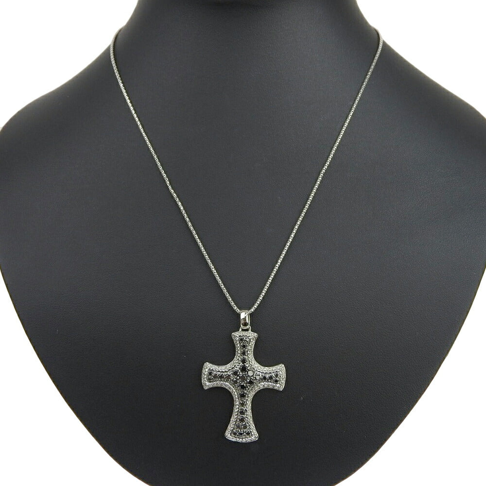 K18WG Black Diamond Cross Necklace