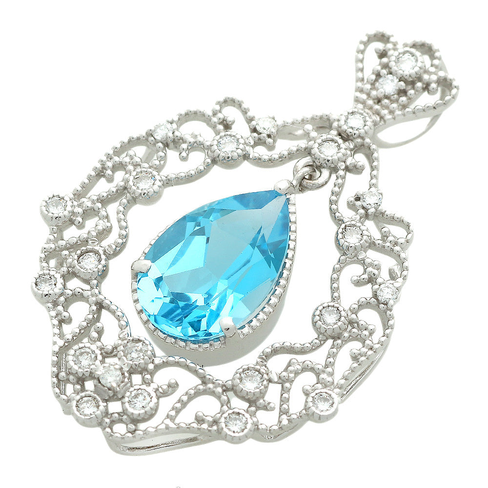 K18WG Blue Topaz Pendant with Melee Diamonds, 3.57ct