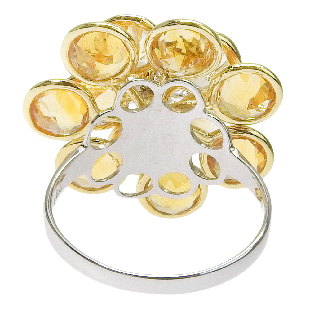 K18 Citrine Flower Motif Ring with Melee Diamond