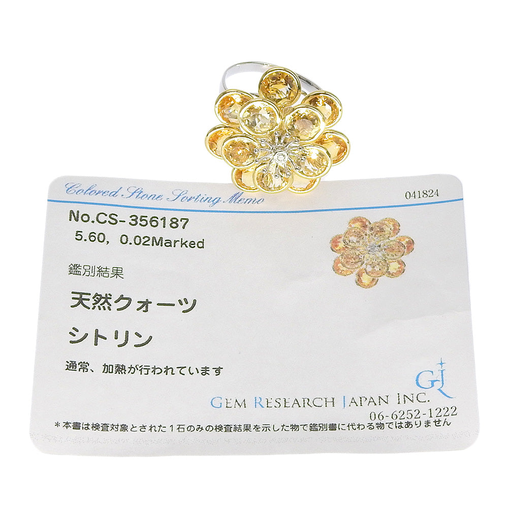 K18 Citrine Flower Motif Ring with Melee Diamond