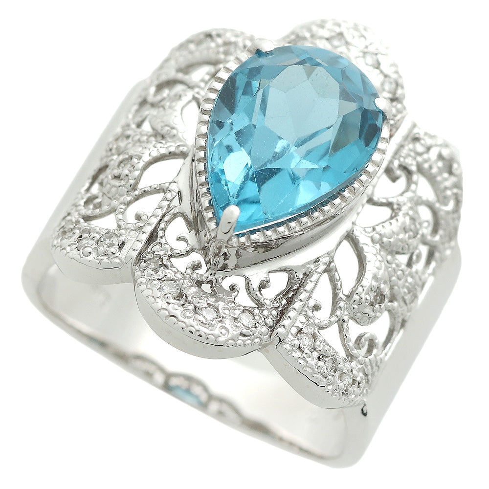 K18WG Blue Topaz Ring with Diamonds, Size 11.5 in Excellent Condition