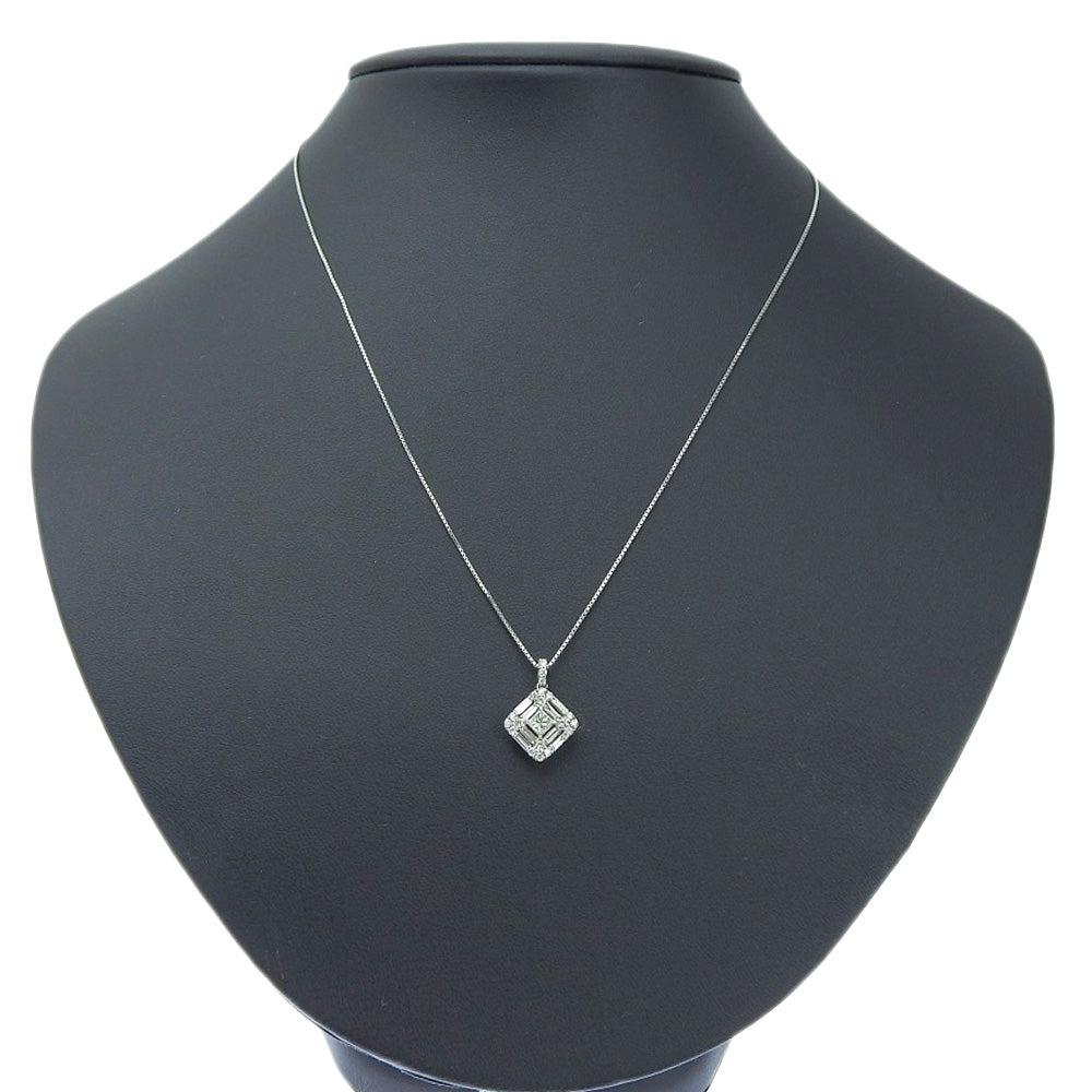 K18WG Diamond Square Necklace 0.17ct in Excellent Condition