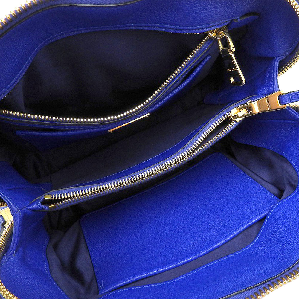 Miu Miu Madras Leather 2-Way Handbag Blue RL0097 in Great Condition