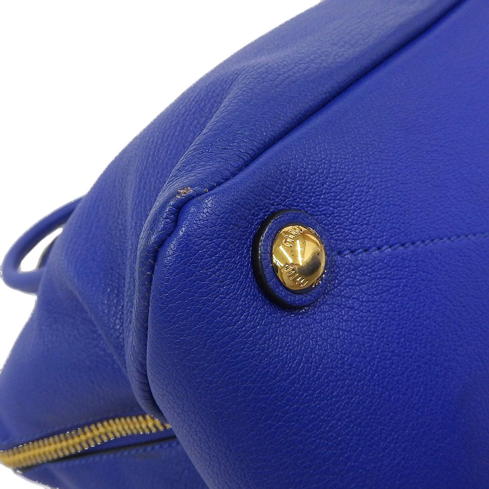 Miu Miu Madras Leather 2-Way Handbag Blue RL0097 in Great Condition