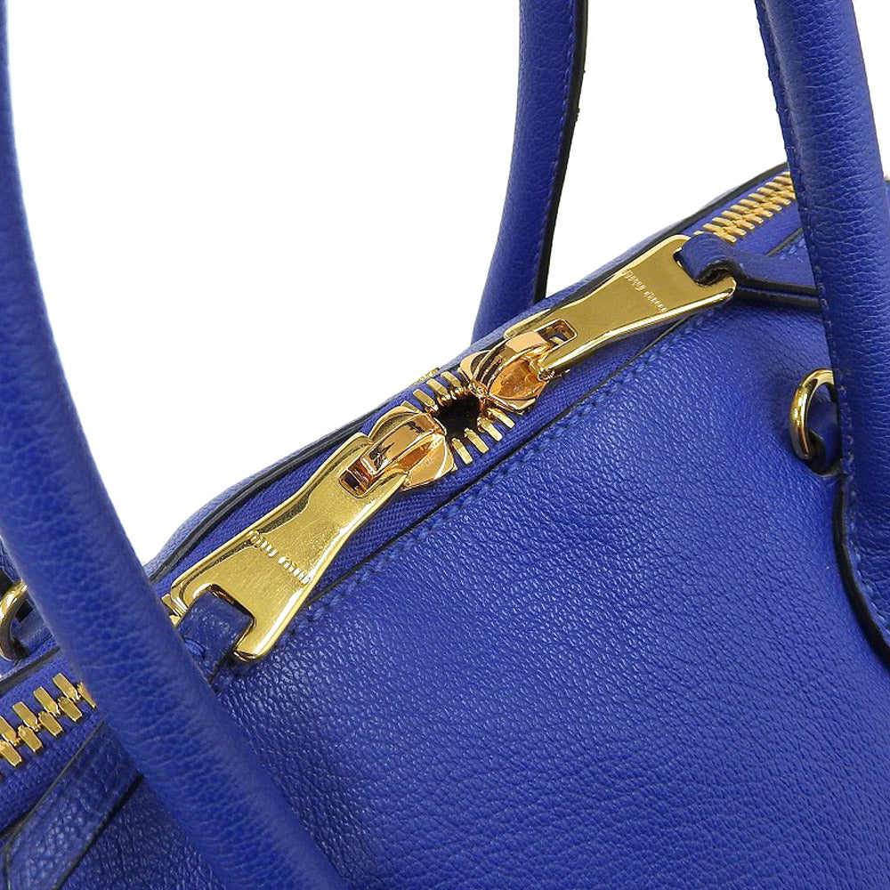 Miu Miu Madras Leather 2-Way Handbag Blue RL0097 in Great Condition