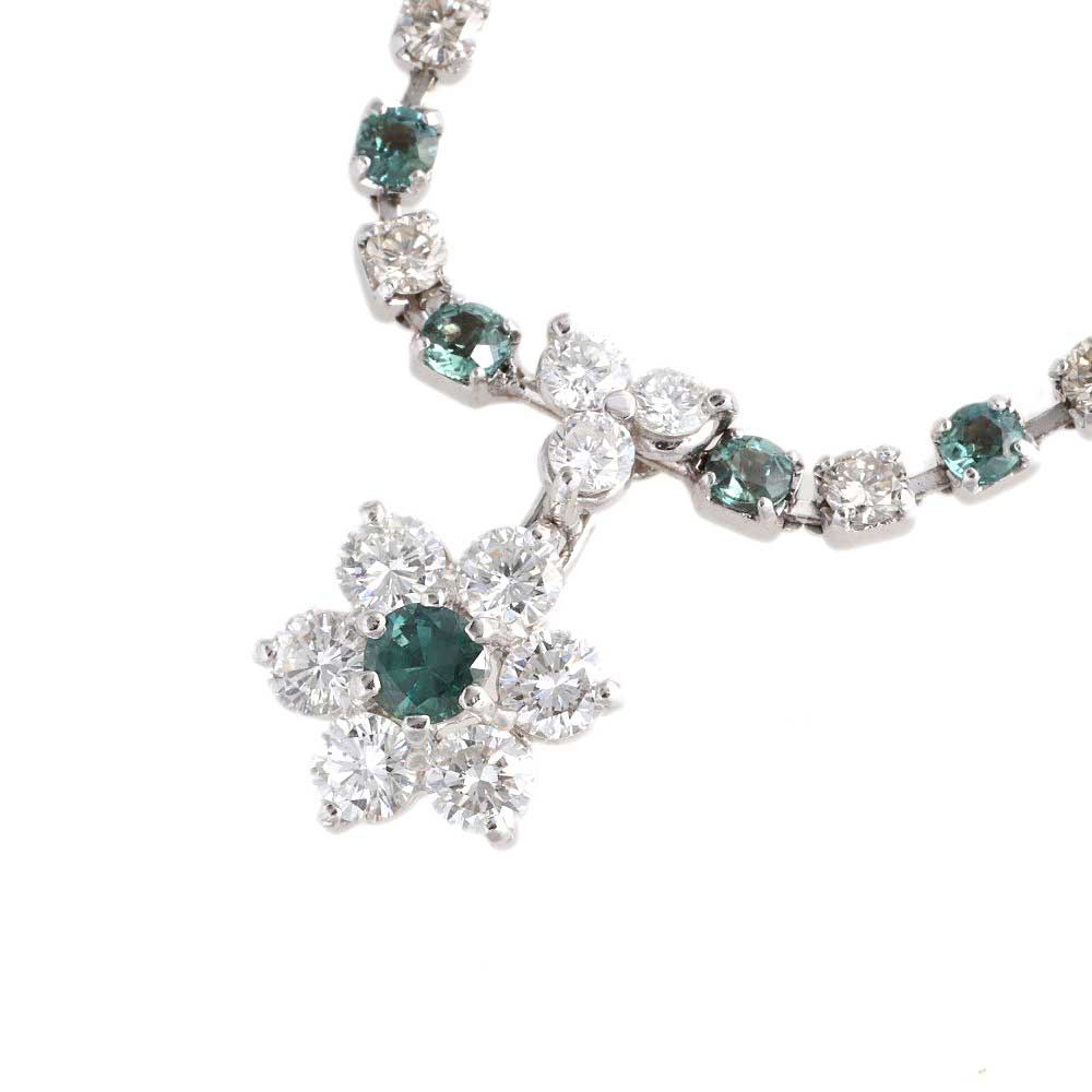 K18WG Pt900 Alexandrite Diamond Flower Motif Necklace