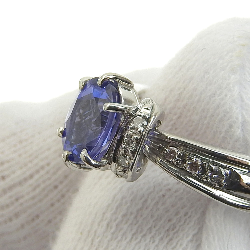 Tanzanite Pt900 Platinum Ring with Diamonds, Size 12 in Excellent Condition