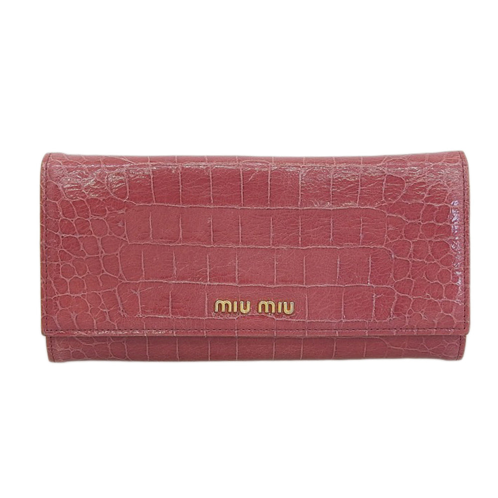 Miu Miu Croc Embossed Flap Wallet Purple 5M1183