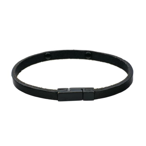[LuxUness]  SAINT LAURENT PARIS Black Leather/Metal Bracelet for Men - Used Leather in Good condition
