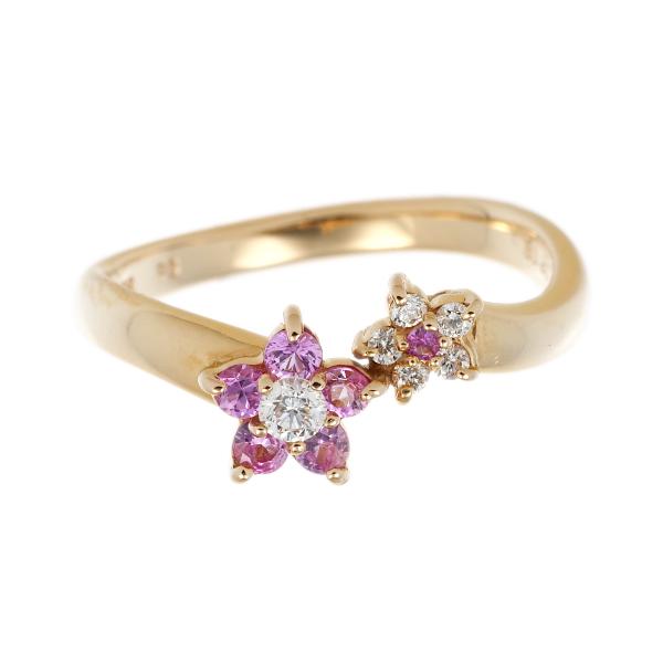 [LuxUness]  PonteVecchio Flower Motif Ring in K18 Pink Gold with Pink Sapphire & Diamond, Size 10 - Pink Sapphire 0.20ct, Diamond 0.08ct, Gold, Ladies, Ponte Vecchio [Preloved] J1958 in Good condition