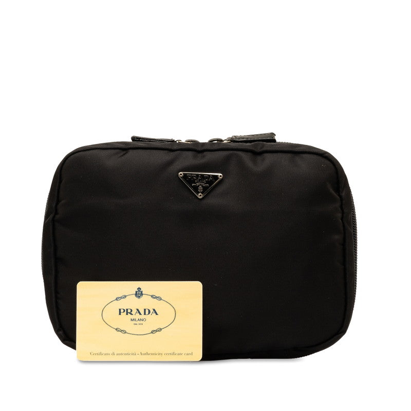 Prada Nylon Leather Triangle Logo Plate Pouch 1N0726