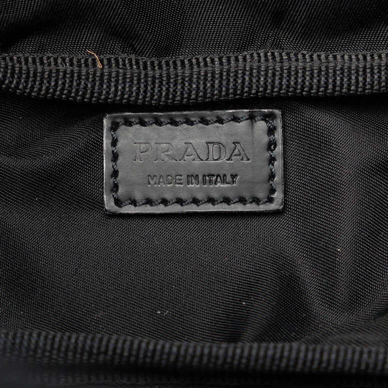 Prada Nylon Leather Triangle Logo Plate Pouch 1N0726 in Very Good Condition