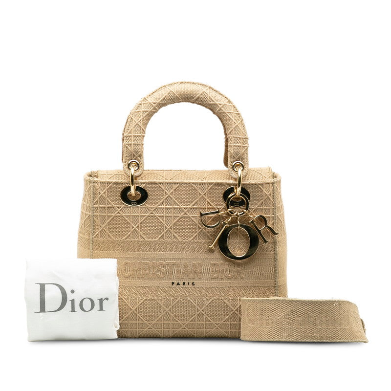 Dior Lady D-Lite Canvas Handbag 2WAY Beige in Great Condition