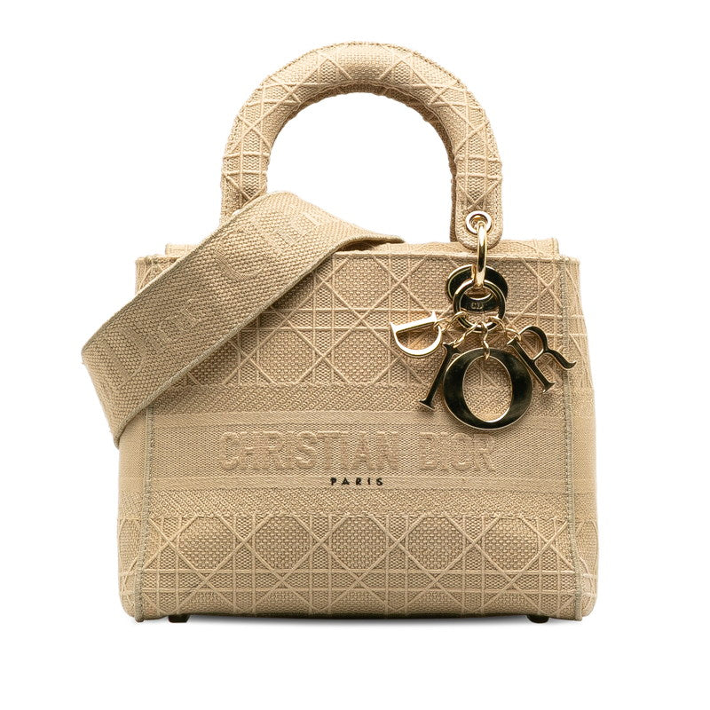 Dior Lady D-Lite Canvas Handbag 2WAY Beige