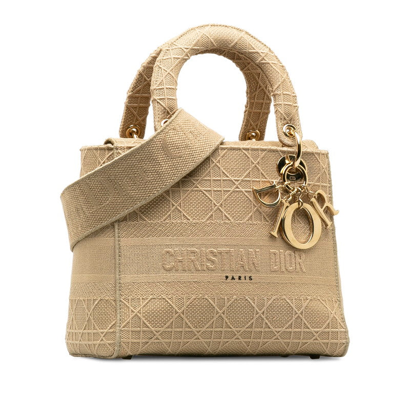 Dior Lady D-Lite Canvas Handbag 2WAY Beige in Great Condition