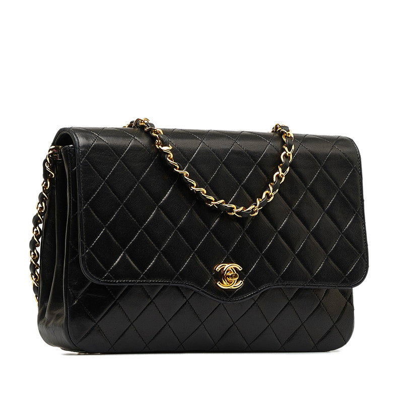 Chanel Matelasse Single Chain Shoulder Bag Black Gold Lambskin in Very Good Condition