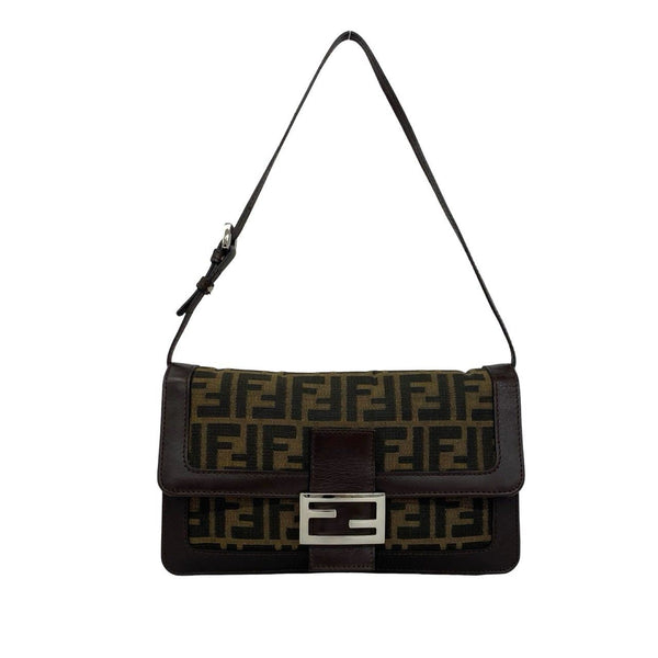 Fendi Zucca Canvas Leather Shoulder Bag