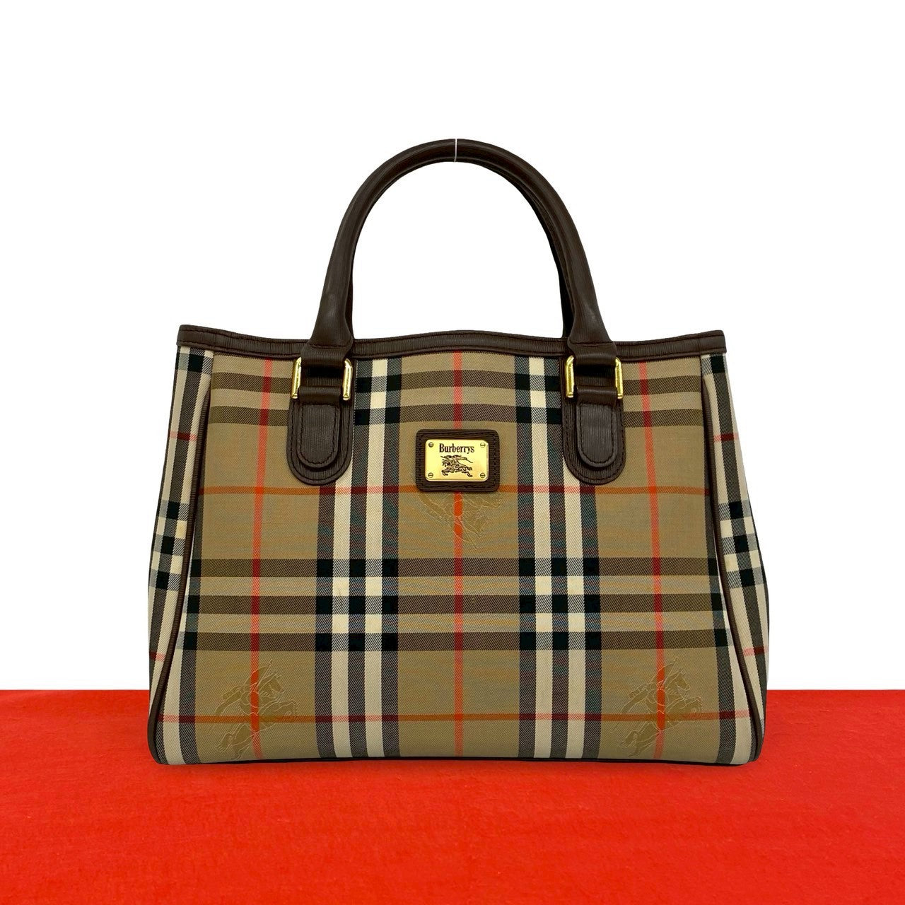 Burberrys Leather Canvas Handbag