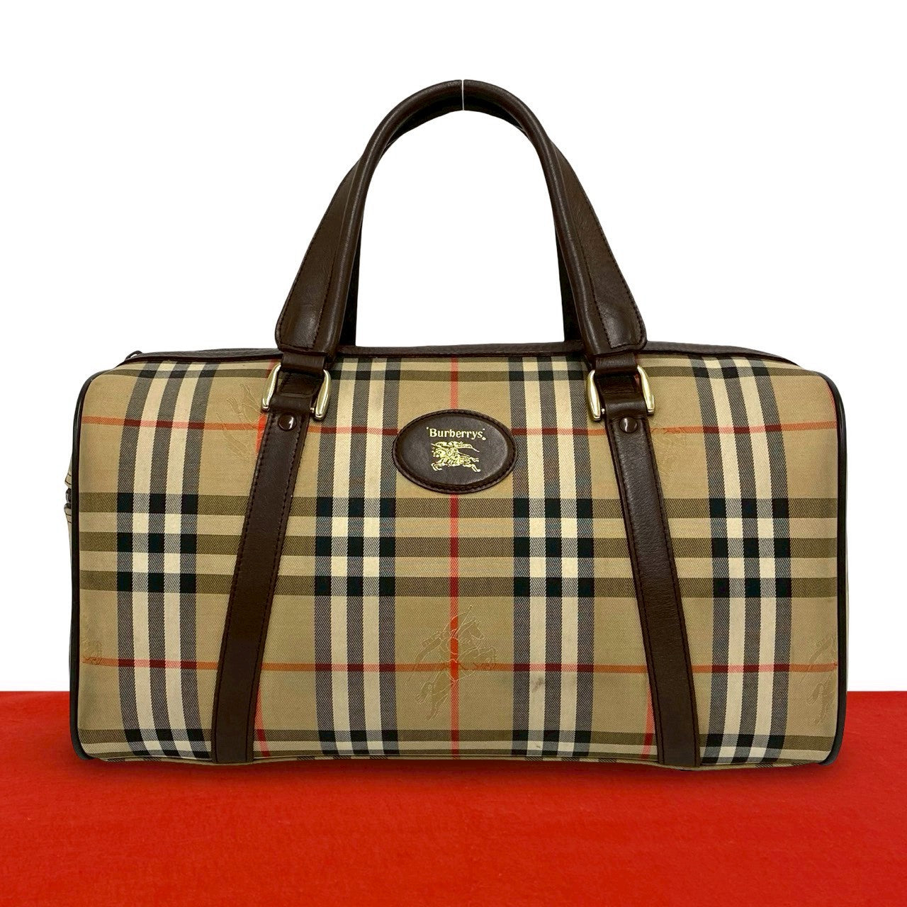 Burberry Leather Canvas Boston Bag