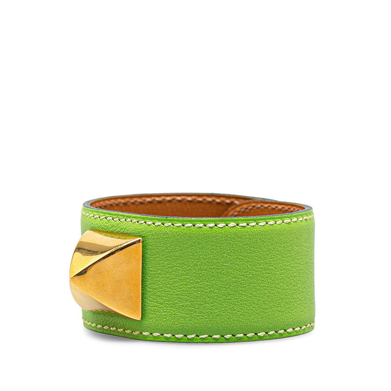 Hermes Medor Leather Bracelet Green Gold Plated in Very Good Condition