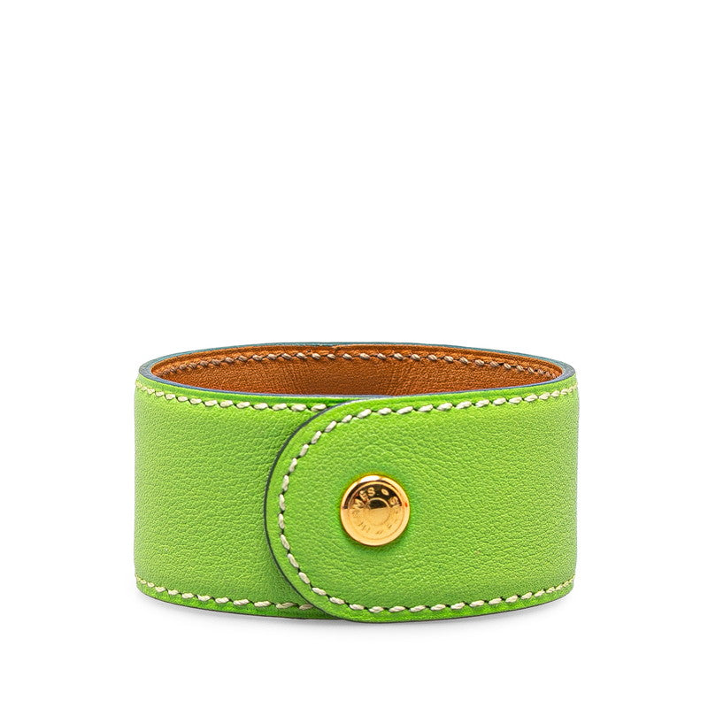 Hermes Medor Leather Bracelet Green Gold Plated in Very Good Condition