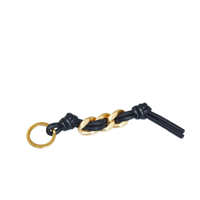 Bottega Veneta Leather Chain Key Holder Black Gold