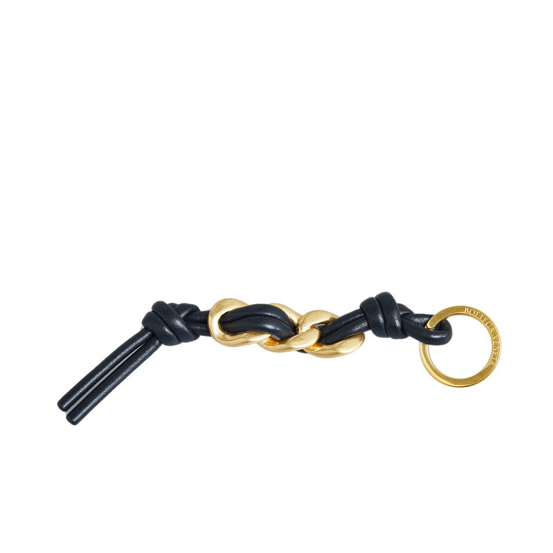 Bottega Veneta Leather Chain Key Holder Black Gold