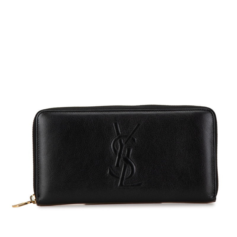 YSL Logo Leather Zip Wallet Black